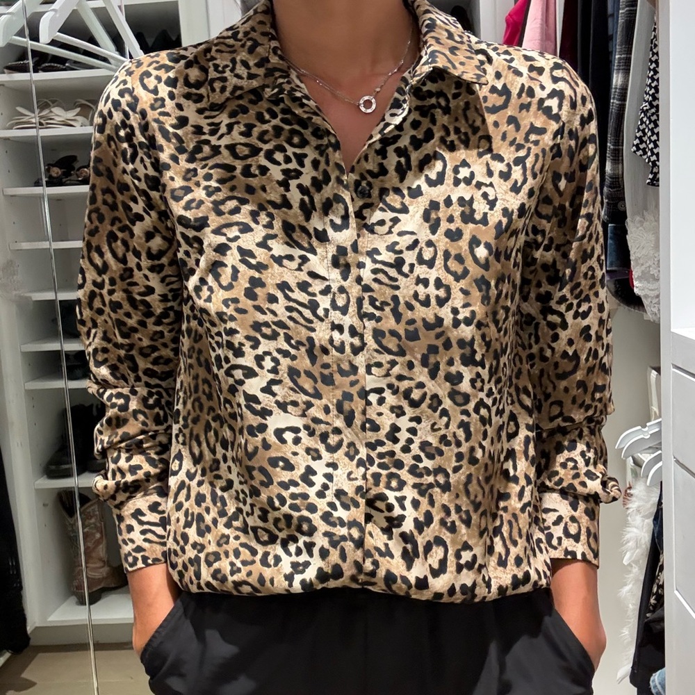 ZARA Leopard Print Satin Shirt | Chic Button Down Blouse